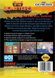 Box back cover for King Of The Monsters on the Sega Genesis.
