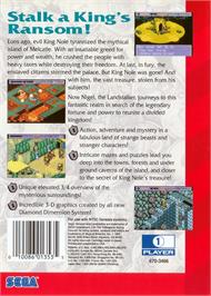 Box back cover for Landstalker - Koutei No Zaihou on the Sega Genesis.