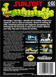 Box back cover for Lemmings on the Sega Genesis.