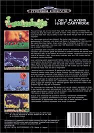 Box back cover for Lemmings on the Sega Genesis.