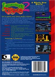 Box back cover for Lemmings 2 - The Tribes on the Sega Genesis.