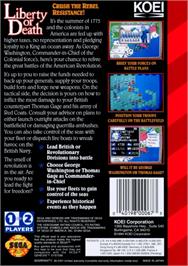 Box back cover for Liberty or Death on the Sega Genesis.
