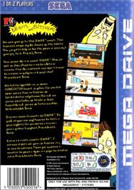 Box back cover for MTV's Beavis and Butthead on the Sega Genesis.