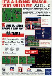 Box back cover for Madden NFL '94 on the Sega Genesis.