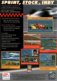 Box back cover for Mario Andretti Racing on the Sega Genesis.