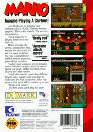 Box back cover for Marko's Magic Football on the Sega Genesis.