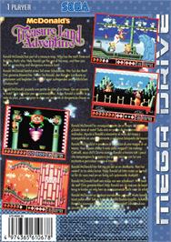 Box back cover for McDonald's Treasure Land Adventure on the Sega Genesis.