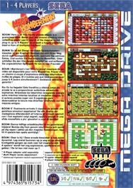Box back cover for Mega Bomberman on the Sega Genesis.