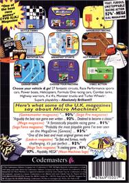 Box back cover for Micro Machines on the Sega Genesis.