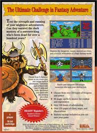 Box back cover for Might And Magic - Gates To Another World on the Sega Genesis.