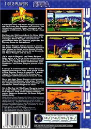 Box back cover for Mighty Morphin Power Rangers on the Sega Genesis.