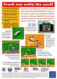 Box back cover for Mlbpa Baseball on the Sega Genesis.
