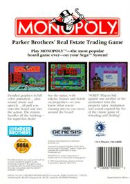 Box back cover for Monopoly on the Sega Genesis.