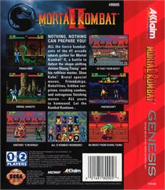 Box back cover for Mortal Kombat 2 on the Sega Genesis.