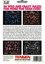 Box back cover for Ms. Pac-Man on the Sega Genesis.