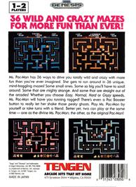 Box back cover for Ms. Pac-man on the Sega Genesis.