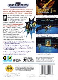 Box back cover for Muhammad Ali Heavyweight Boxing on the Sega Genesis.