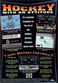 Box back cover for Mutant League Hockey on the Sega Genesis.