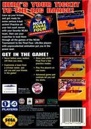 Box back cover for NCAA Final Four Basketball on the Sega Genesis.
