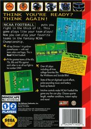 Box back cover for NCAA Football on the Sega Genesis.