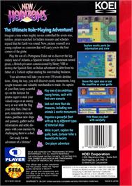 Box back cover for New Horizons on the Sega Genesis.