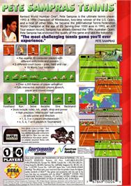 Box back cover for Pete Sampras Tennis on the Sega Genesis.