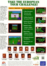 Box back cover for Pga European Tour on the Sega Genesis.