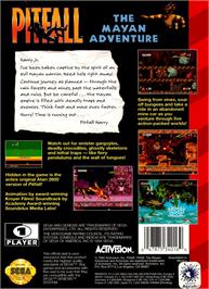 Box back cover for Pitfall - The Mayan Adventure on the Sega Genesis.