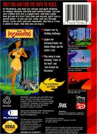 Box back cover for Pocahontas on the Sega Genesis.