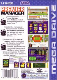 Box back cover for Premier Manager on the Sega Genesis.