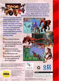 Box back cover for Primal Rage on the Sega Genesis.