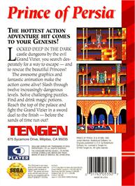 Box back cover for Prince Of Persia on the Sega Genesis.