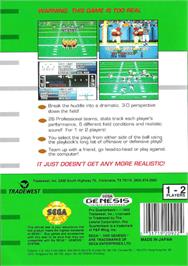 Box back cover for Pro Quarterback on the Sega Genesis.