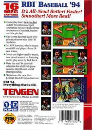 Box back cover for R.b.i. Baseball '94 on the Sega Genesis.