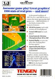 Box back cover for RBI Baseball 3 on the Sega Genesis.