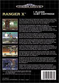 Box back cover for Ranger X on the Sega Genesis.