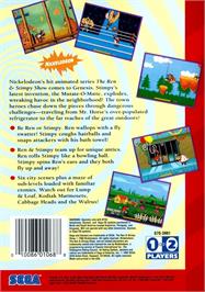 Box back cover for Ren And Stimpy Show Presents - Stimpy's Invention, The on the Sega Genesis.