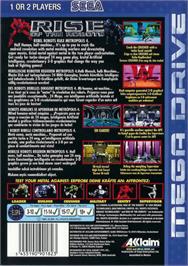 Box back cover for Rise of the Robots on the Sega Genesis.
