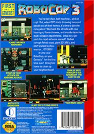 Box back cover for Robocop 3 on the Sega Genesis.