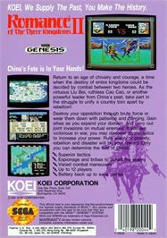 Box back cover for Sangokushi 2 on the Sega Genesis.