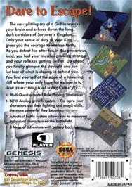 Box back cover for Sorcerer's Kingdom on the Sega Genesis.
