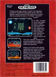 Box back cover for Space Invaders '91 on the Sega Genesis.