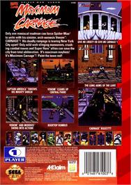Box back cover for Spider-man And Venom - Maximum Carnage on the Sega Genesis.