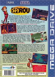 Box back cover for Spirou on the Sega Genesis.