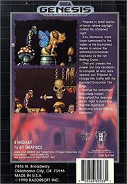 Box back cover for Stormlord on the Sega Genesis.