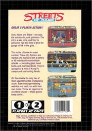 Box back cover for Streets of Rage on the Sega Genesis.