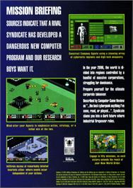 Box back cover for Syndicate on the Sega Genesis.
