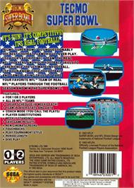 Box back cover for Tecmo Super Bowl on the Sega Genesis.