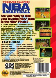 Box back cover for Tecmo Super Nba Basketball on the Sega Genesis.