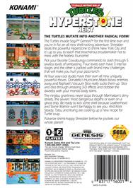 Box back cover for Teenage Mutant Ninja Turtles: The HyperStone Heist on the Sega Genesis.